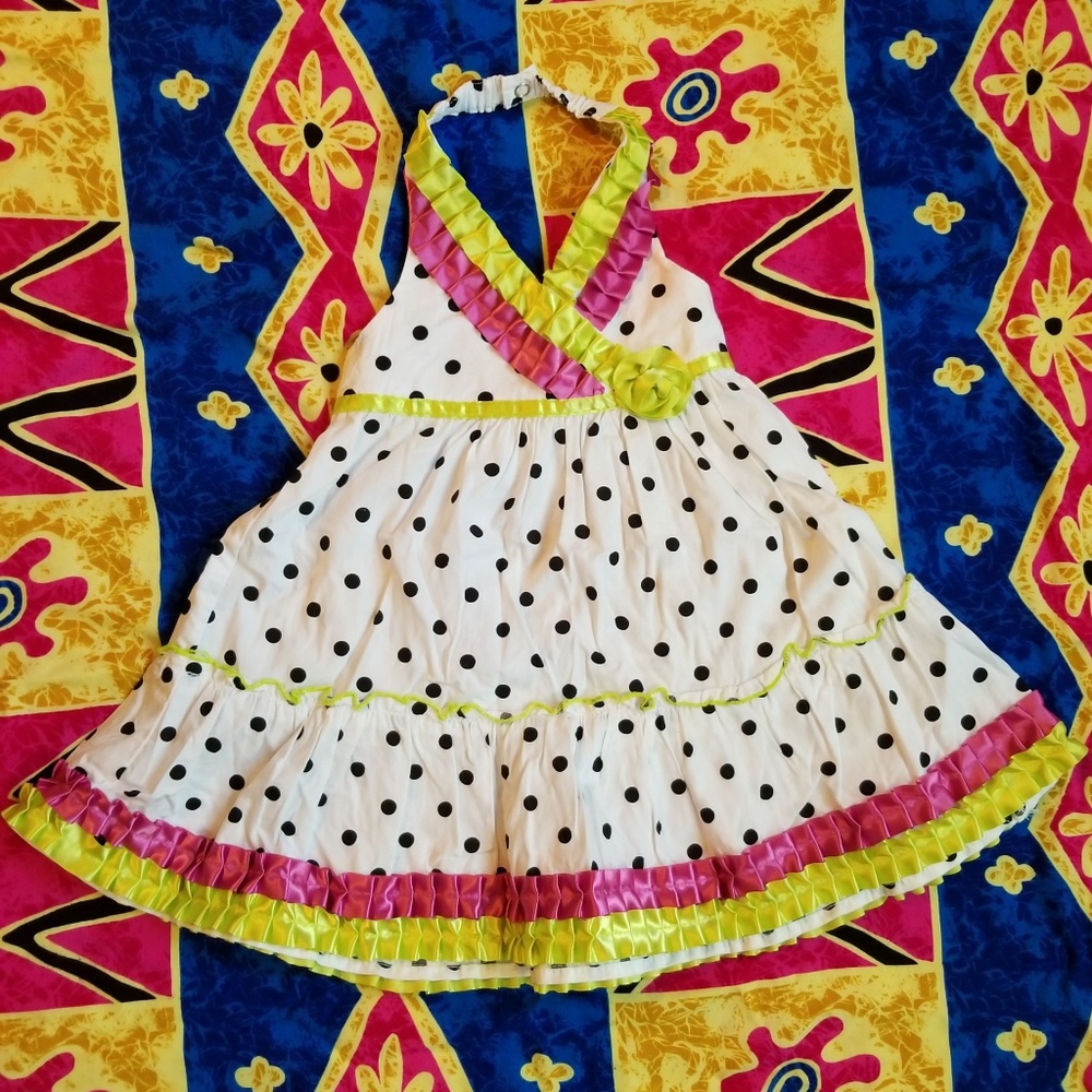 WonderKids Cute Colorful Black Polka Dot Ruffle Halter Dress 18 Month Tiered